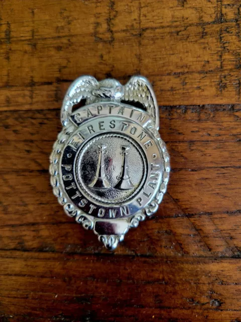 Vintage FIRESTONE Tire Fire Captain Obsolete Badge by Reese