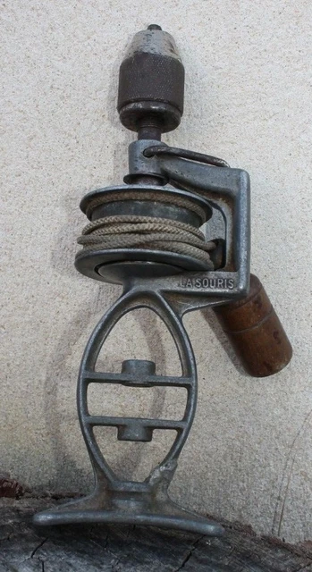 Ancien Vilebrequin Perceuse à Main Breveté SGDG – Outil Bois Et Métal Rouillé