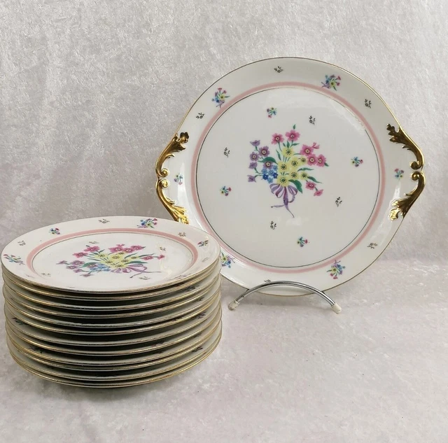 Porcelaine Limoges CHASTAGNER Superbe SERVICE A GATEAU DESSERT 12 COUVERTS