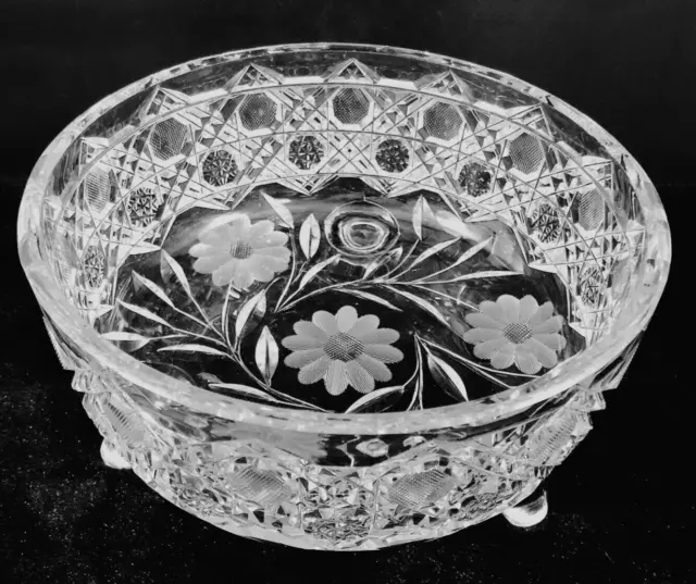 American Brilliant Cut Glass Ferner 3 Toed Planter Bowl Wheel Cut Flower Antique
