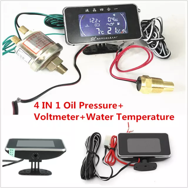 4 in 1 Car Auto Digital LCD Gauge Voltmeter Oil Pressure Water Temperature Meter