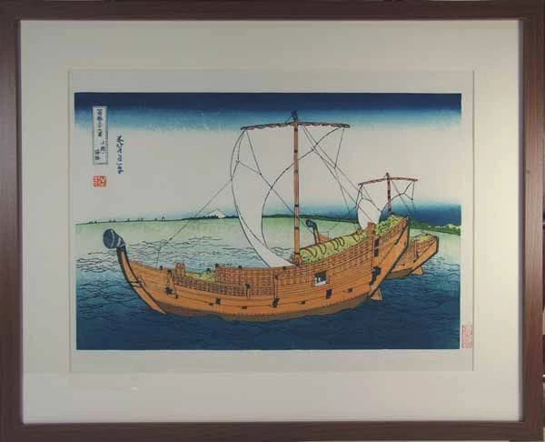 Ristampa Xilografia Ukiyo-E Katsushika Hokusai Kazusa Sea Route Incorniciato