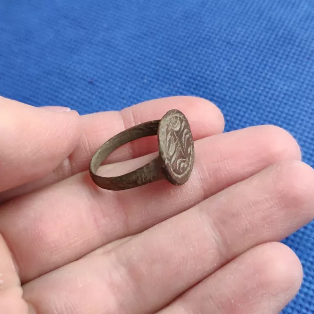 Ancient bronze ring with ornament. Kievan Rus 17-19 century