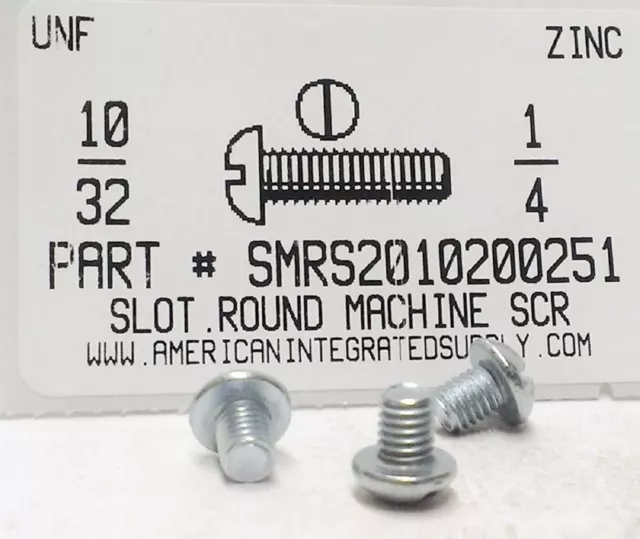 #10-32x1/4 Round Head Slotted Machine Screws Steel Zinc Plated (100)