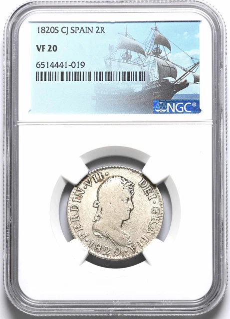 COLONIAL ERA SPAIN. Ferdinand VII, Silver 2 Reales, 1820, NGC VF20
