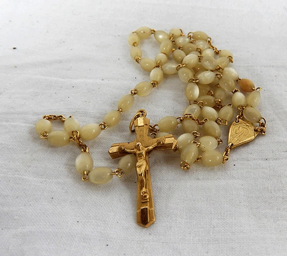 Antique Gold Plated Mother of Pearl  Rosary - Set of Rosary Beads c 1920s