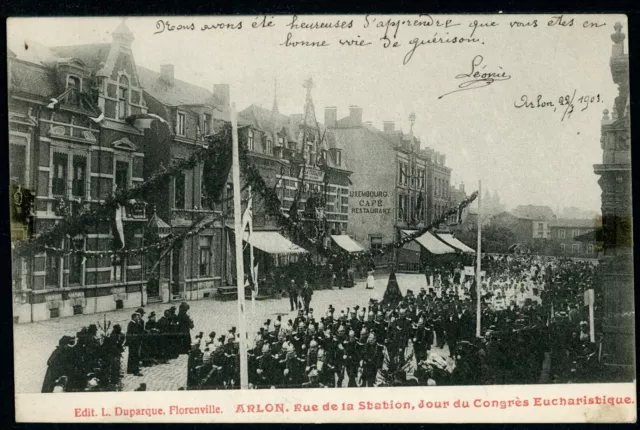 CPA - Carte Postale - Belgique - Arlon - Rue de la Station - Jour du Congrès Euc