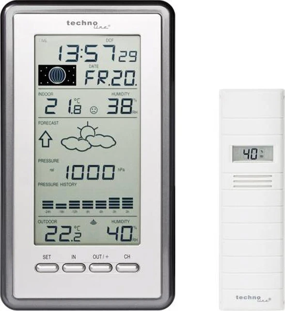 Technoline MA 10200 + Gateway - Sensore WiFi Per Monitoraggio Temperatura E Umidità In Casa, Serra, Terrario, Cantina, Con App E Allarmi