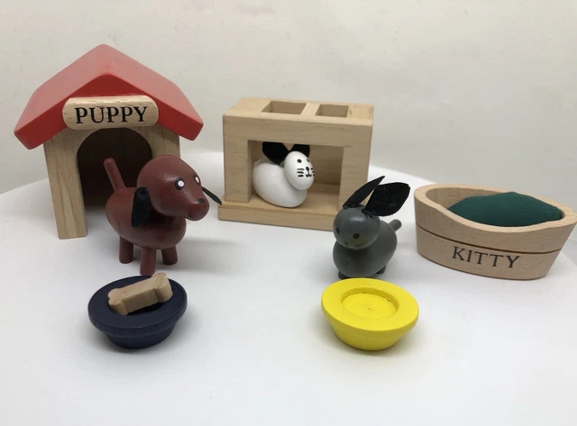 Ryan's Room Wooden Dollhouse Pet Set Deluxe 10 Pc Dog Cat Rabbit NIB House RARE
