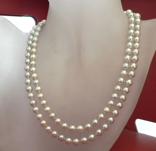 Lange Perlenkette Collier ⚜️Echte Akoya Perlen Kette endlos 84 cm Ø 7mm ⚜️58,74g