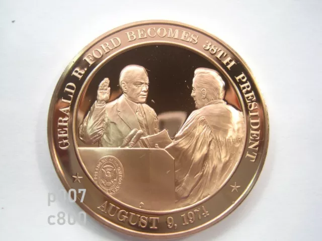 USA History 1974 Gerald Ford 38th President Franklin Bronze Proof 45mm Medal