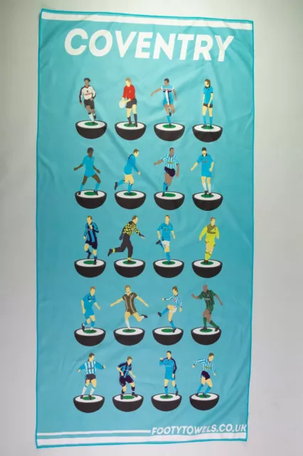 Coventry City Subbuteo Legends sky blue microfibre beach towel with towel bag