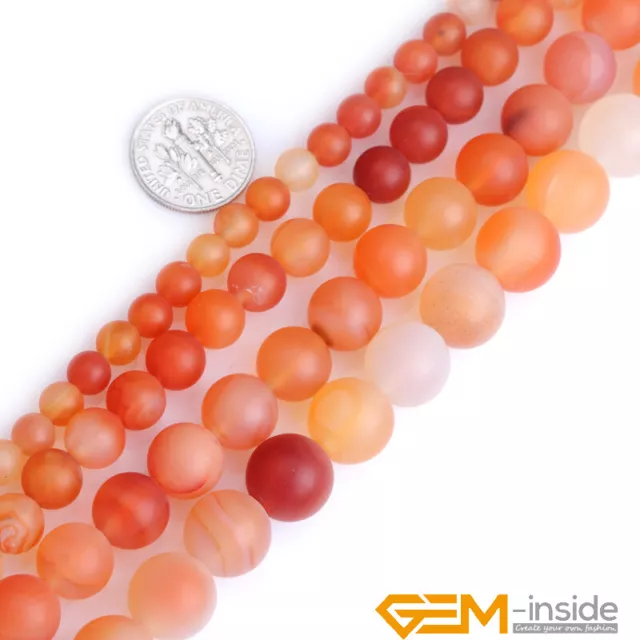 Natural Red Carnelian Agate Gemstones Frosted Round Beads for Jewelry Making 15”