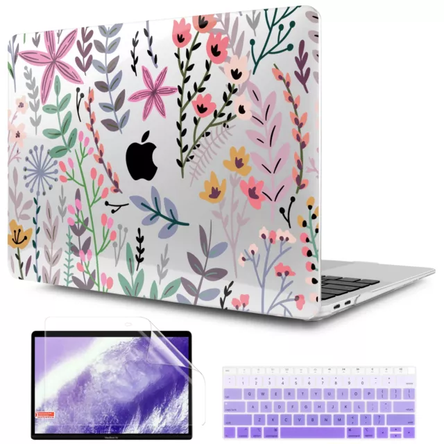 Transparent Tiny Flower Hard Shell Case and Silicone Keyboard Cover with Scre...