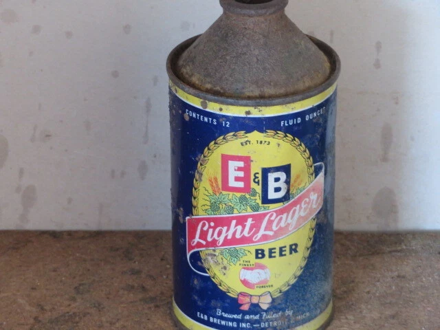 E. &  B. Light Lager.   Solid. Colroful Detroit.  Cone Top Irtp