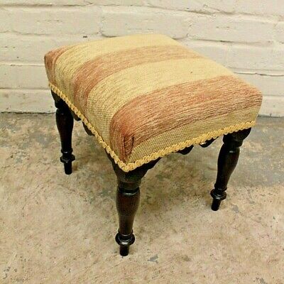 Antique Victorian Mahogany & Upholstered Footstool Stool (Can Deliver) 2