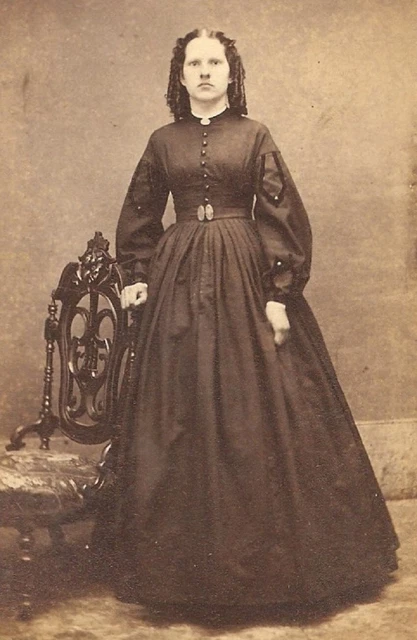 Antique CDV Photo Young Victorian Lady by Carved Green Man Face Chair Furniture