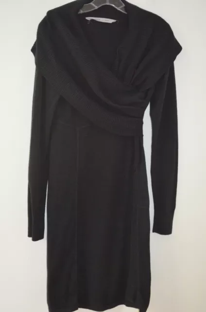 ATHLETA black Organic Cotton Sochi Wrap Cowl Neck Sweater Dress