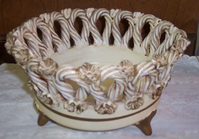 Fratelli Fanciullacci Pottery Majolica Woven Braided Footed Italy Bowl Vintage