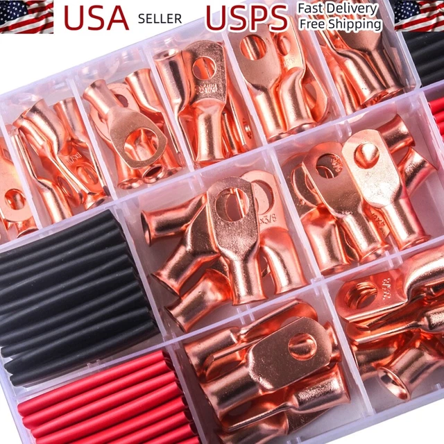 100PCS Heat Shrink Tubing 3:1 Ratio Copper Cable Lug Battery Ring Terminals Kit