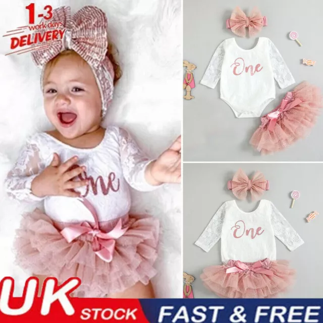 Infant Baby Girl 1st Birthday Outfit Lace Romper Bodysuit Cake Smash Tutu Skirts