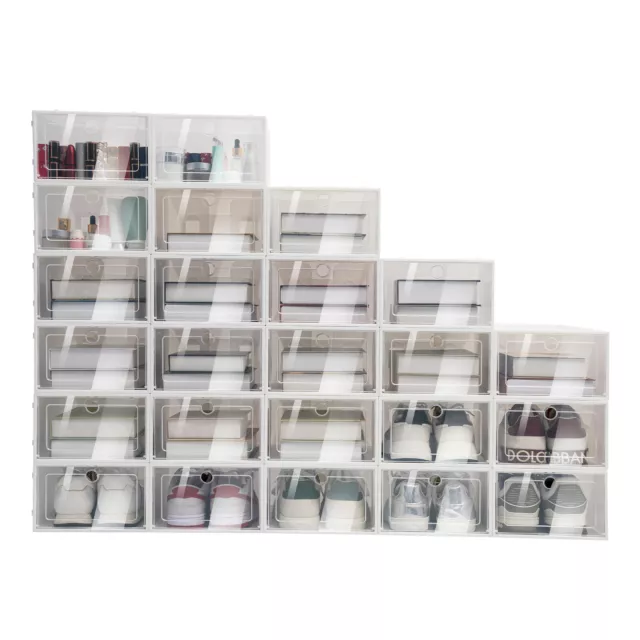 24PCS Boîte à chaussures Empilable Boîte de Rangement Plastique Organisateur