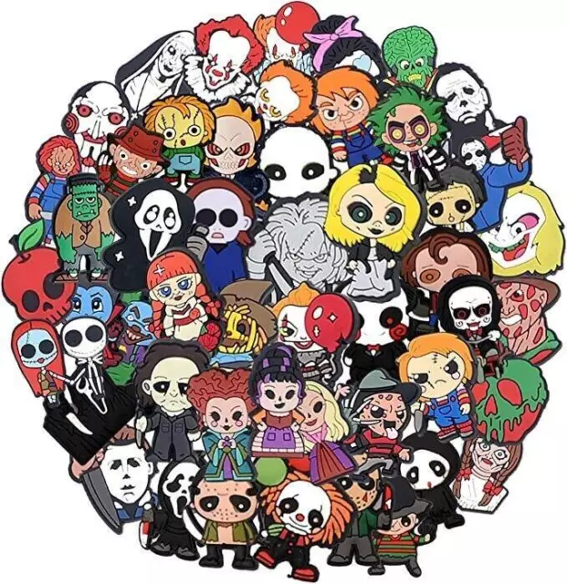 50 Pcs Halloween Horror Movie Cartoon Croc Shoe Charms, Skull Shoes Accesories