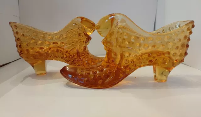*Rare Pair* Dark Amber, Fenton Carnival Glass Hobnail Slipper, Matching SET
