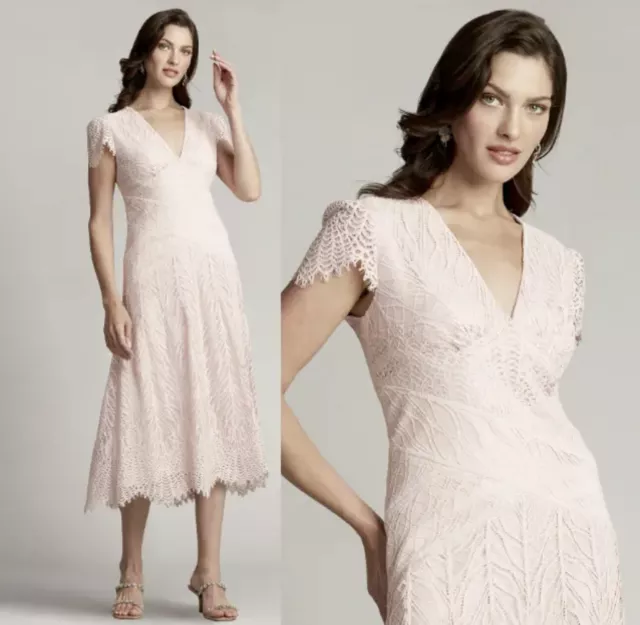 NWT Tadashi Shoji CHANEY Lace Midi Dress BTY22230MD Pale Pink Size 12