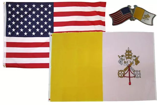 Wholesale Combo USA & Vatican City Country 3x5 3’x5’ Flag & Friendship Lapel Pin