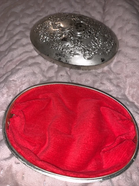 Vintage Towle Silverplate Trinket Jewelry Box Red Fabric Lining Japan