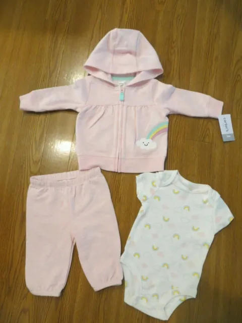 New Carter's Toddler Girl 3 Piece Rainbow Jacket, Bodysuit, Pants Set 3 M, 9 M