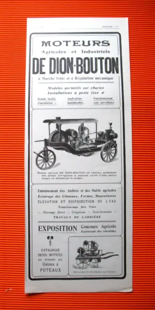 Publicite De Presse De-Dion-Bouton Moteurs Agricoles Et Industriels Ad 1909