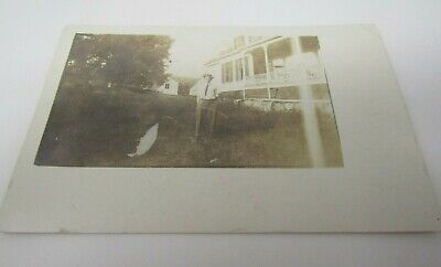 Man in Grass In Front of House Postcard RPPC Real Photo Early 1900s