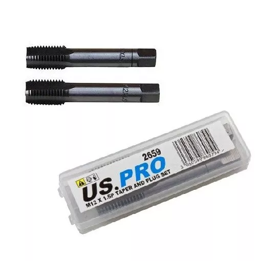 M12 x 1.5mm THREAD TAPER & PLUG SET by US PRO TOOLS HSS thread repair tap