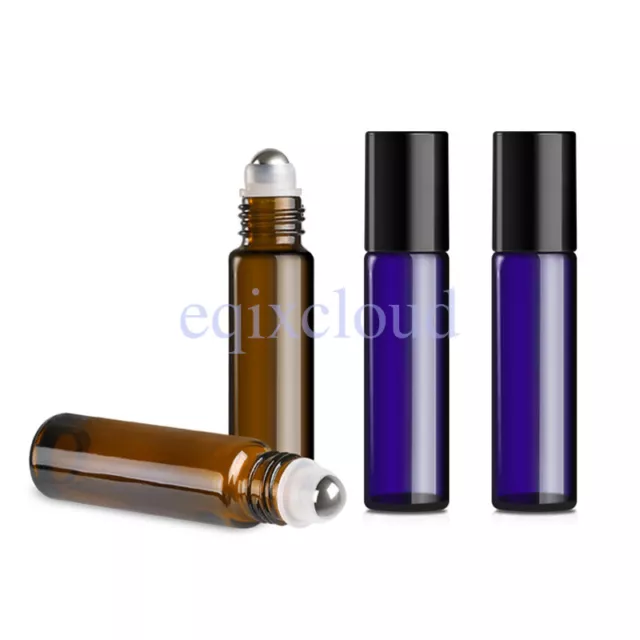 5ml 10ml Empty Roll on Glass Bottles Essential Oil Metal Roller Ball Blue Amber