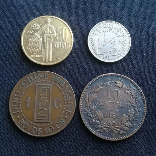 Lot de 4 pièces rares Colonies Indochine Monaco !