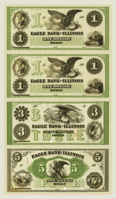 Thebes, IL - Eagle Bank of Illinois $1-$1-$3-$5 Uncut Proof Sheet COPY