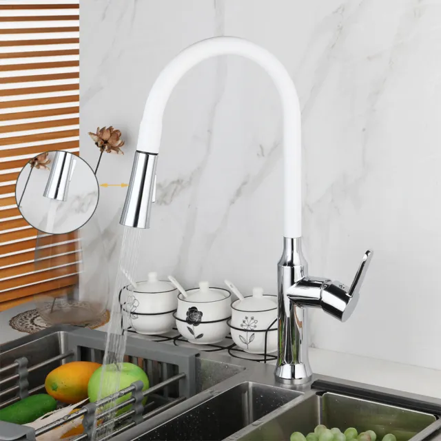 Kitchen Vanity Sink Mixer Tall White Swivel Spout Brass Faucet Deck Mounted Taps
