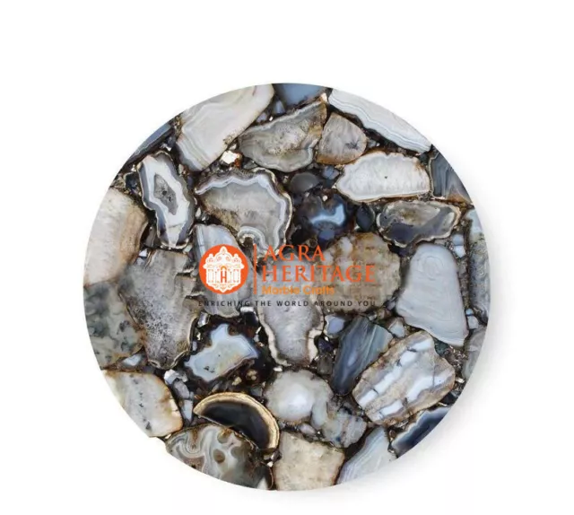 Large Round Gray Agate Semi Precious Stone Handmade Gemstone Tabletop, Home Deco