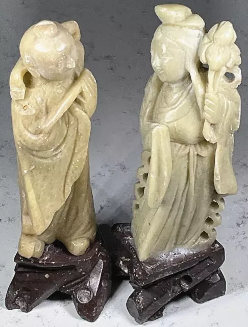 Hand carved soapstone figurines of Han Xiangzi 韓湘子 Guan-Yin 觀音