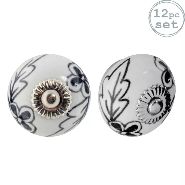 12x Noir Fleur 4.5cm Rond Céramique Boutons de Tiroir Armoire Poignées de Porte