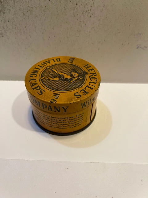 Antique HERCULES Blasting Caps Tin 100 No. 6 Wilmington Del YELLOW 3