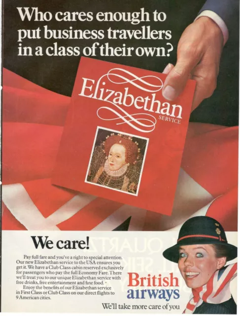 British Airways Airlines 1978 Advertising 'Vintage We Care! Elizabethan Service
