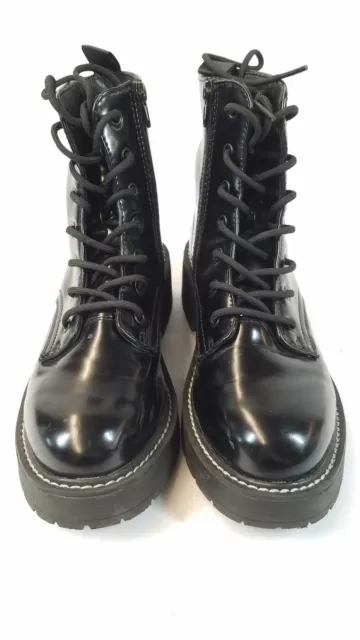 Madden Girl Women's Crown Black Leather Side Zip Ankle Combat Boots Size 7.5 M