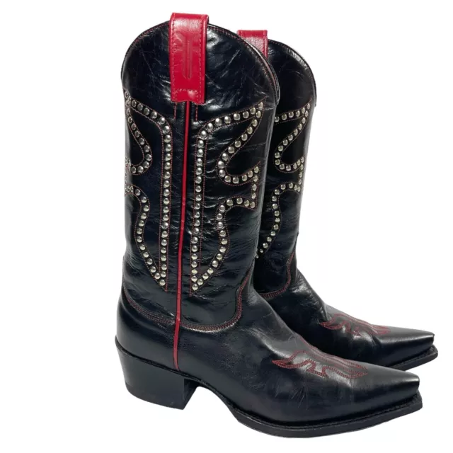 FRYE DAISY DUKE Black Red Cowboy Western Cowgirl Studded Boots 77780 7 M Womens