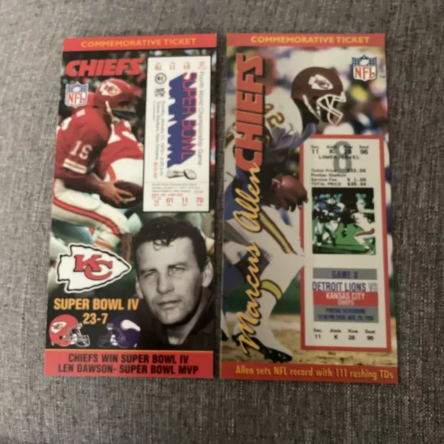 2 Chiefs Commemorative Tickets  NFL Super Bowl IV