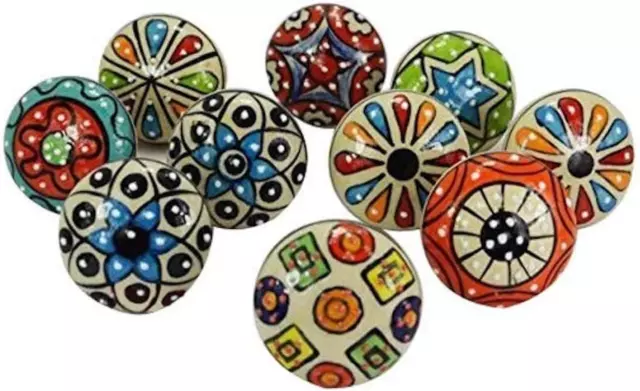 DORPMARKET  10 Pieces Set Dotted Ceramic Cabinet Colorful Knobs Furniture Handle