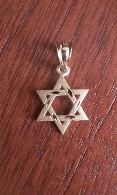 14K Solid Yellow  Gold Small Satin Finish Star Of David Charm Pendant  0.8" Inch