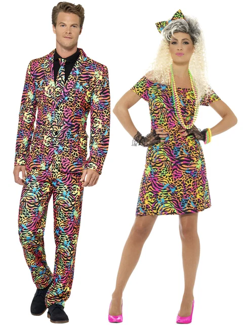 80S COSTUME DÉGUISEMENT Animal Néon Rave Femmes Mens Costume Tenue ...